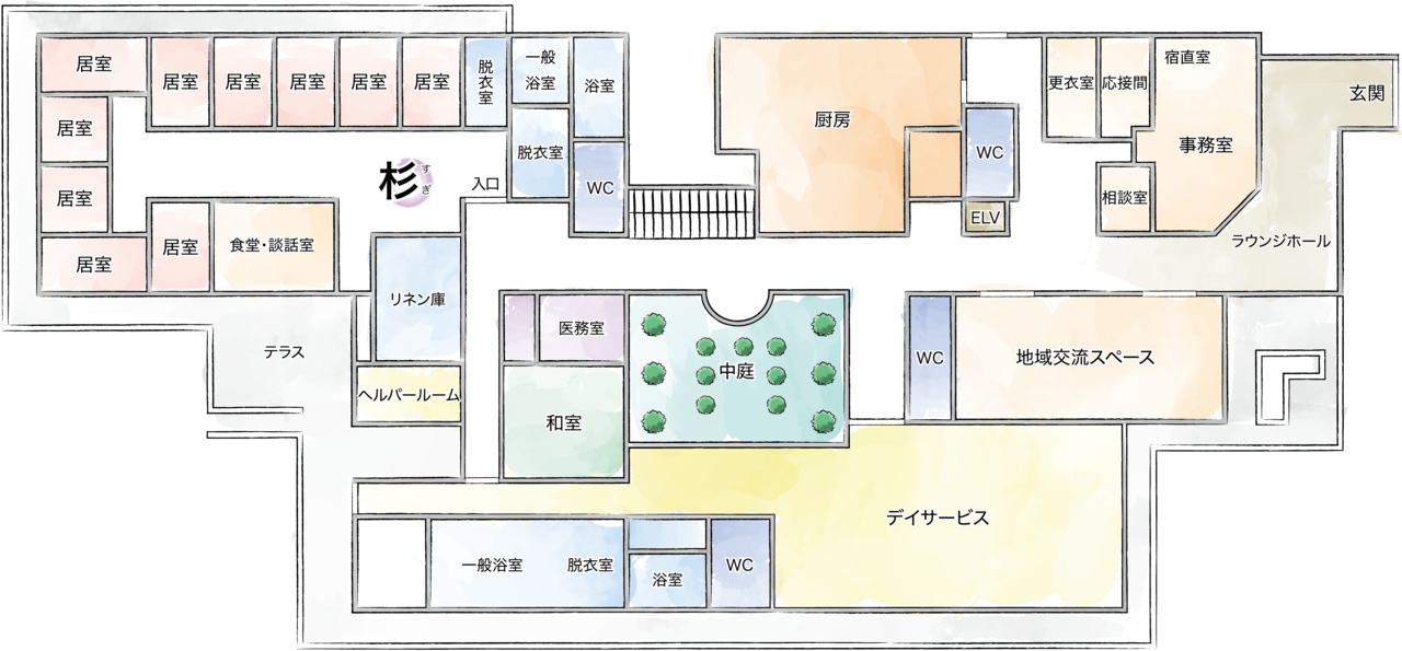 みさくぼの里　1階見取図